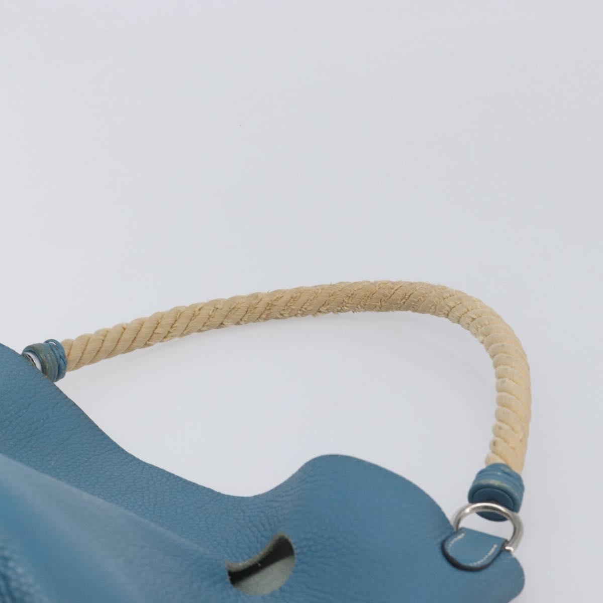 HERMES Manjoire Shoulder Bag Leather Light Blue Silver Auth fm5461A image 8