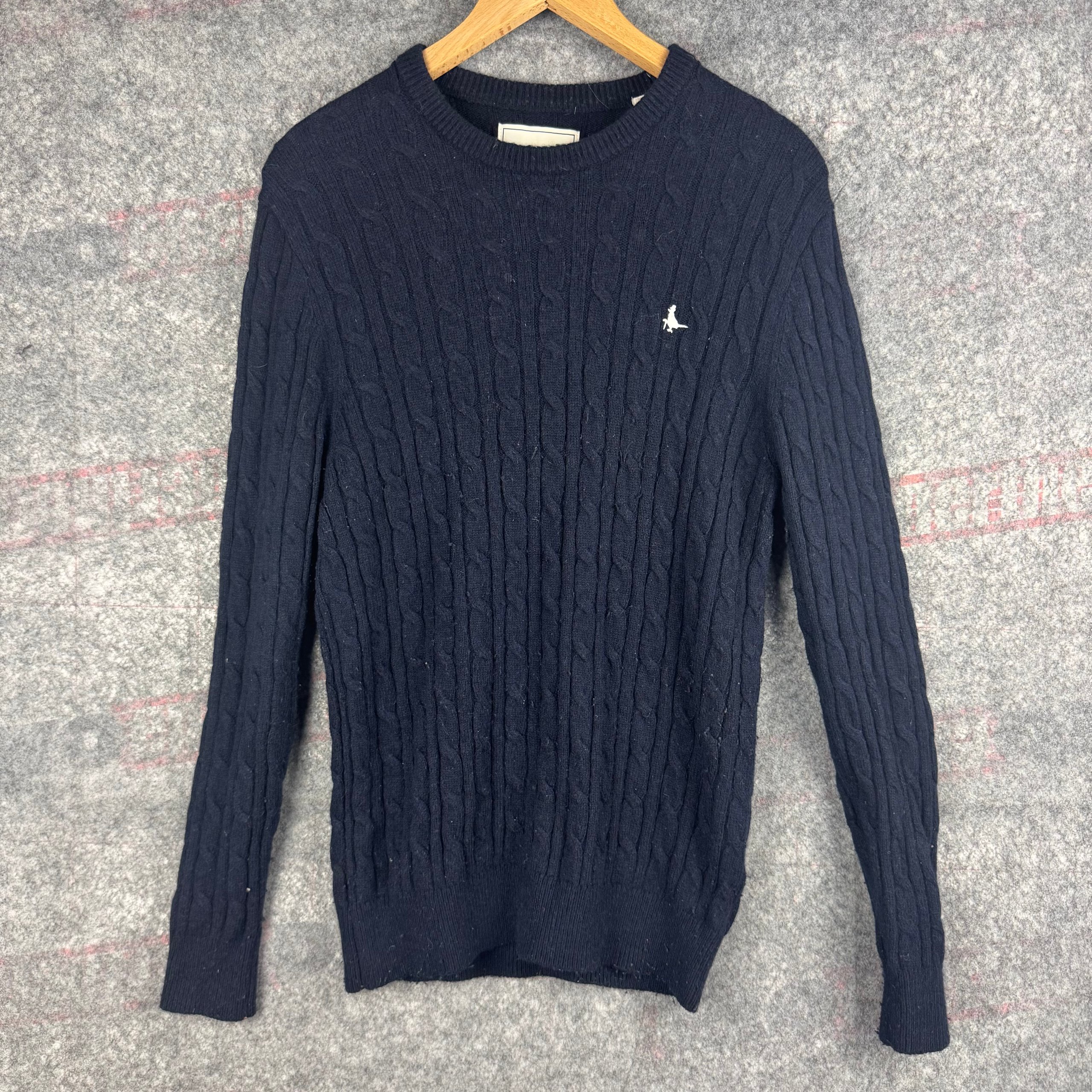 Merino Wool Blend Jack Wills Navy Cable Knit Crew Jumper Large - White Crest