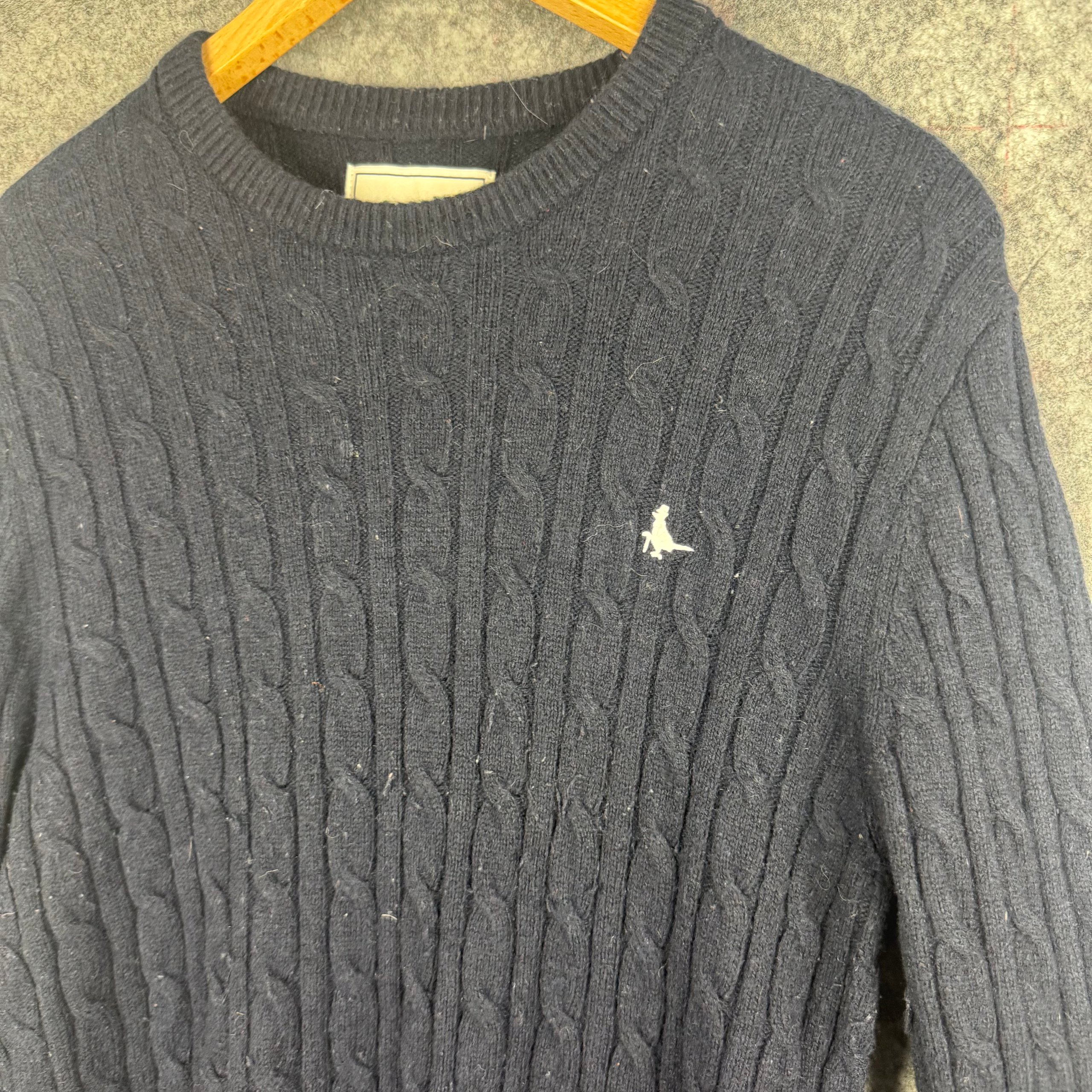 Merino Wool Blend Jack Wills Navy Cable Knit Crew Jumper Large - White Crest image 2
