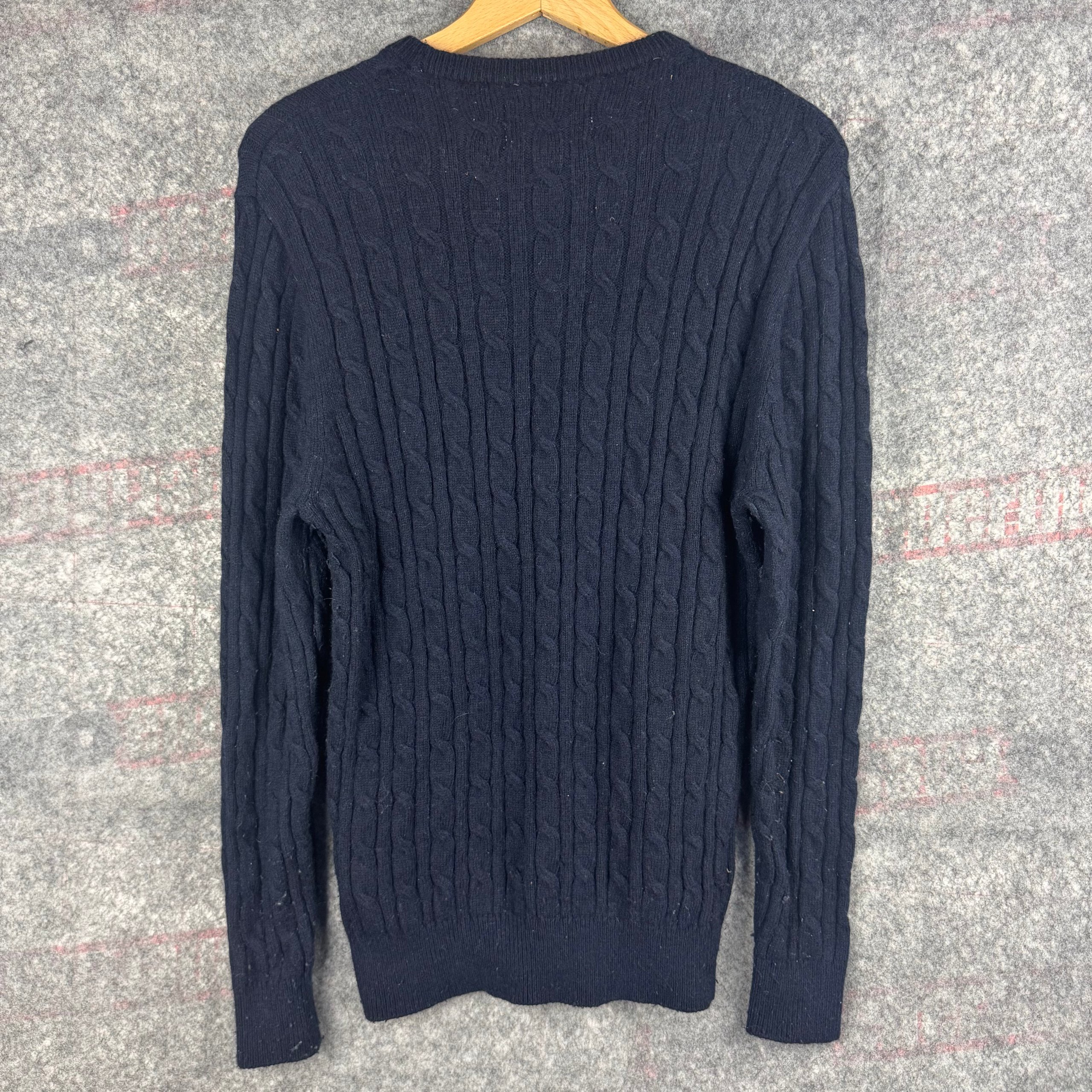 Merino Wool Blend Jack Wills Navy Cable Knit Crew Jumper Large - White Crest image 4