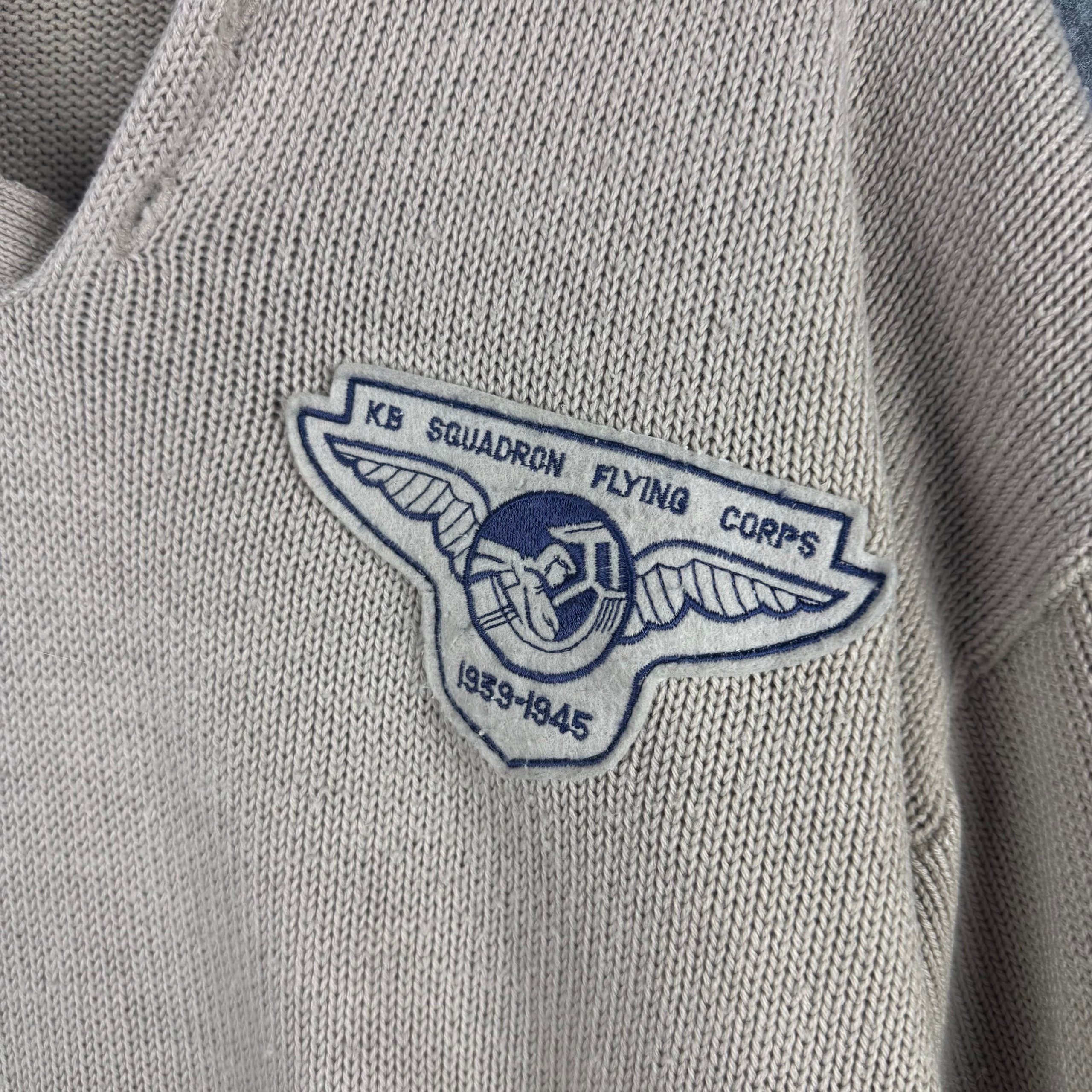 Retro Knitted Polo Jumper Beige Navy Aviation Patch Large image 2