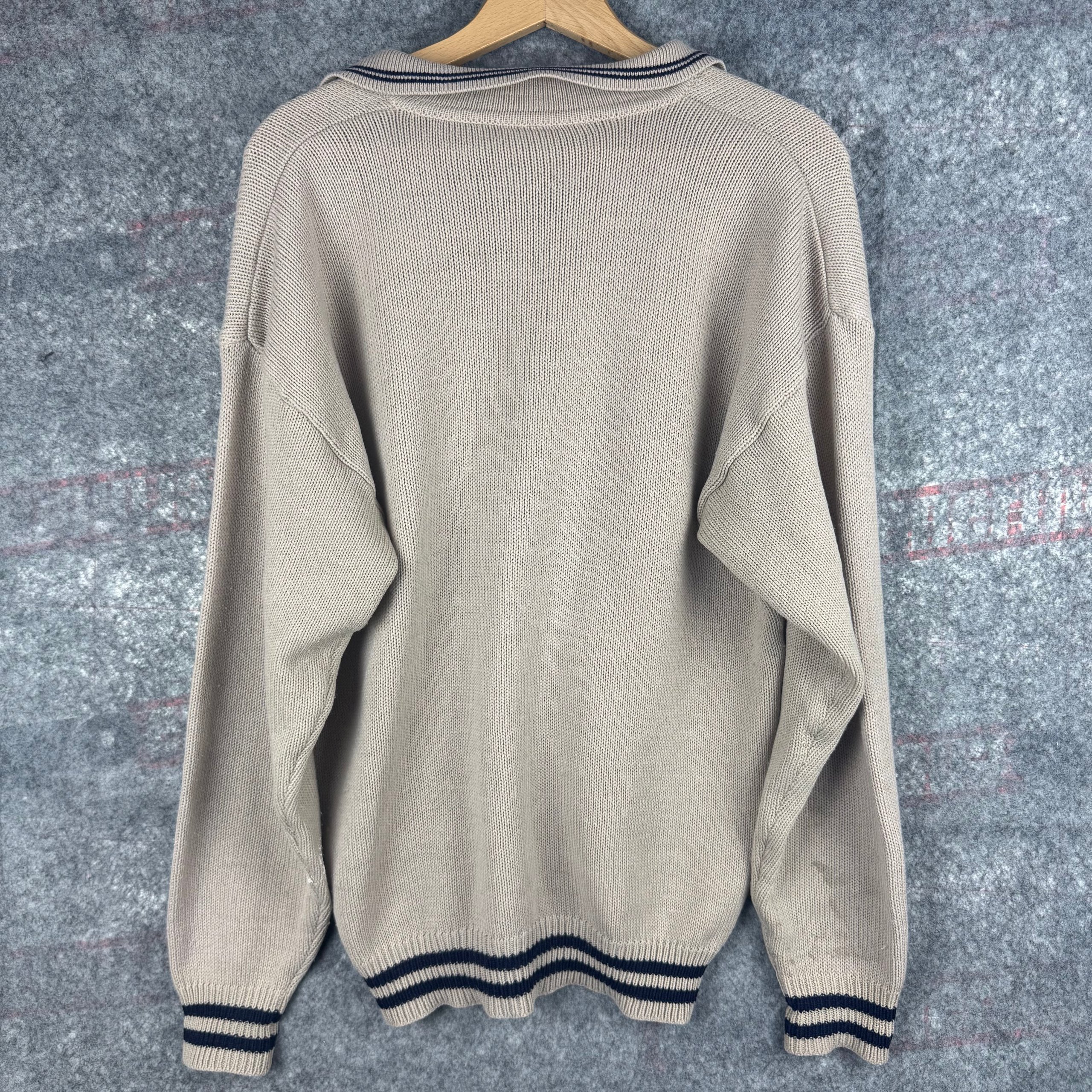 Retro Knitted Polo Jumper Beige Navy Aviation Patch Large image 4