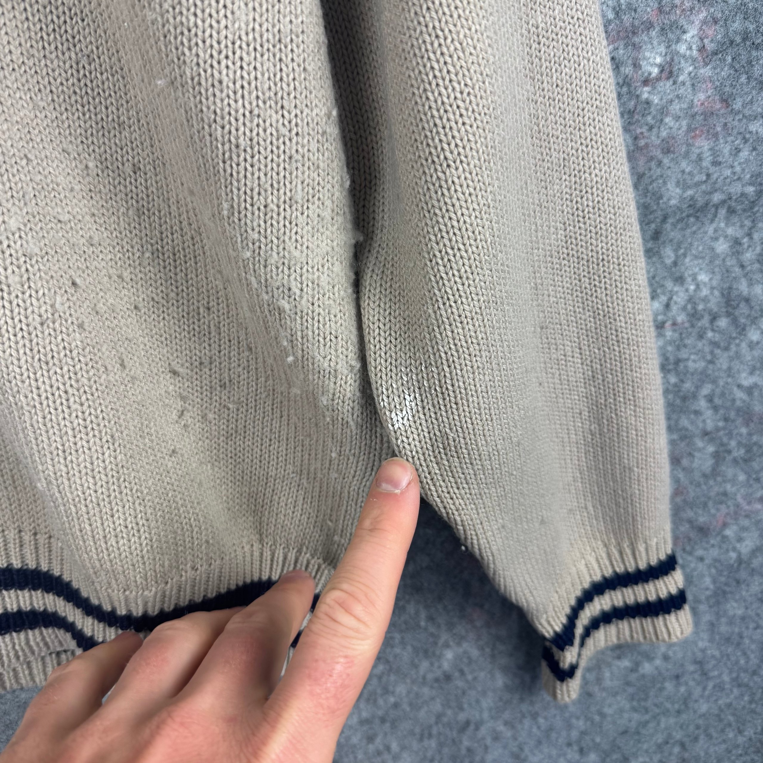 Retro Knitted Polo Jumper Beige Navy Aviation Patch Large image 7