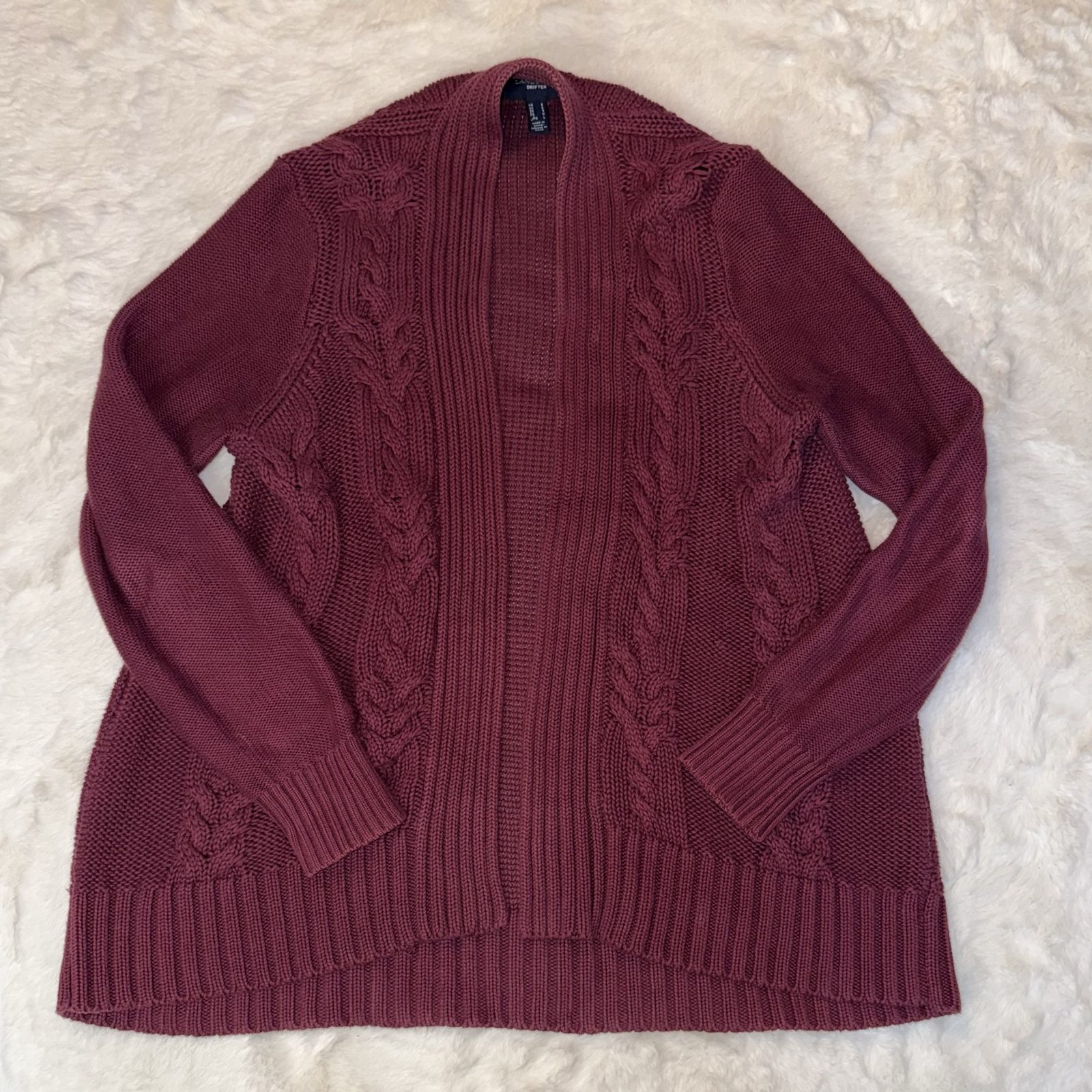 Lands' End Women's Burgundy Cable Knit Cotton Cardigan Small