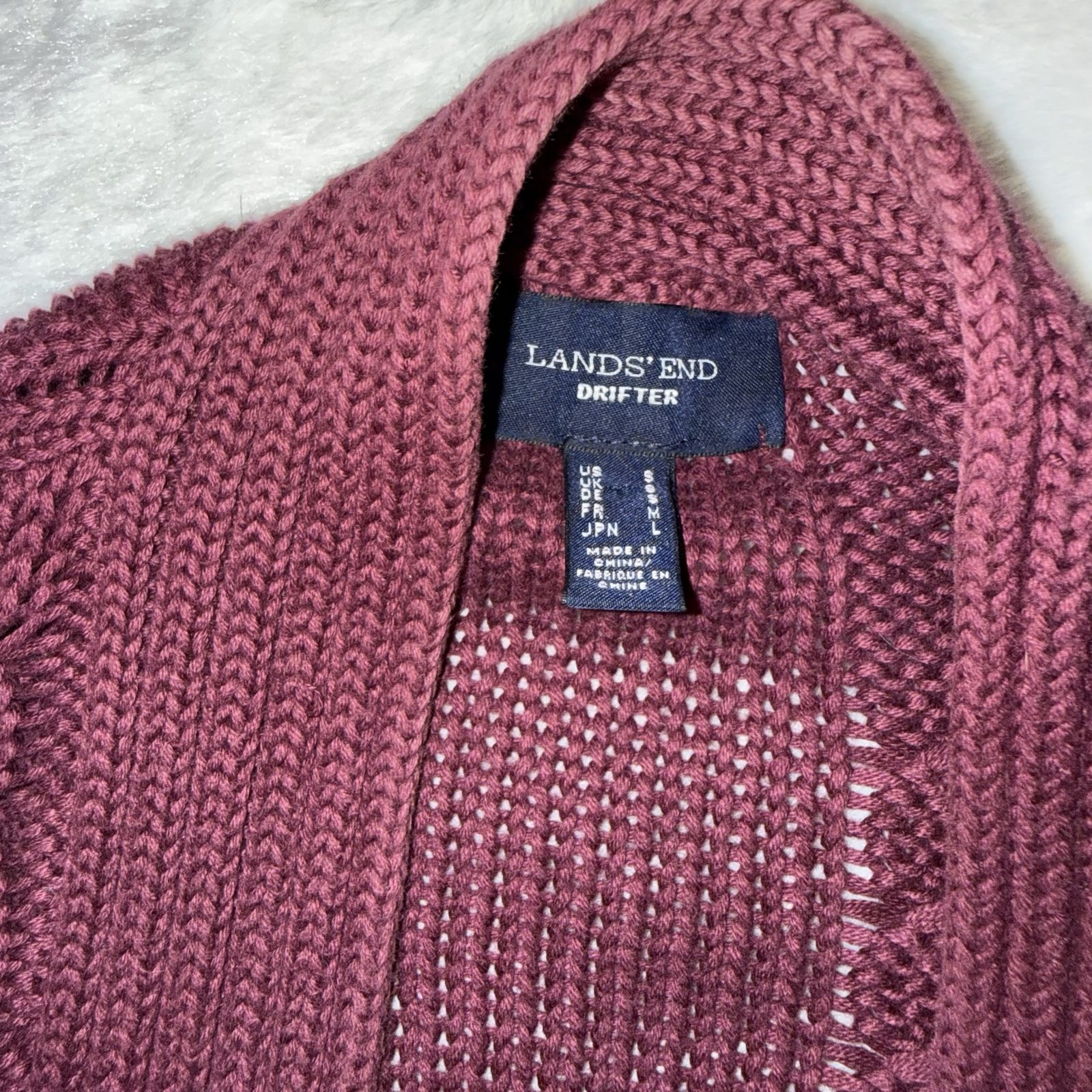 Lands' End Women's Burgundy Cable Knit Cotton Cardigan Small image 2