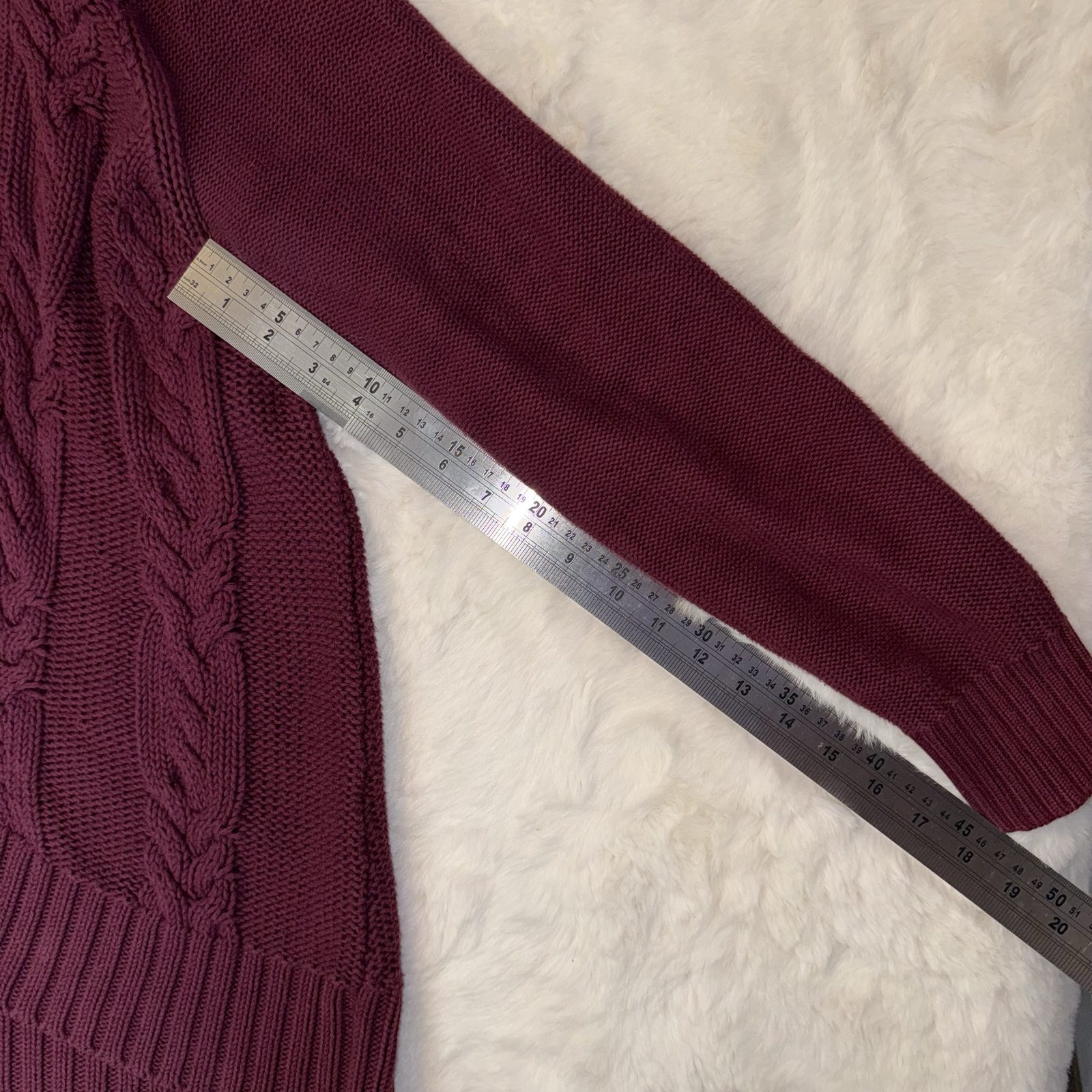 Lands' End Women's Burgundy Cable Knit Cotton Cardigan Small image 3