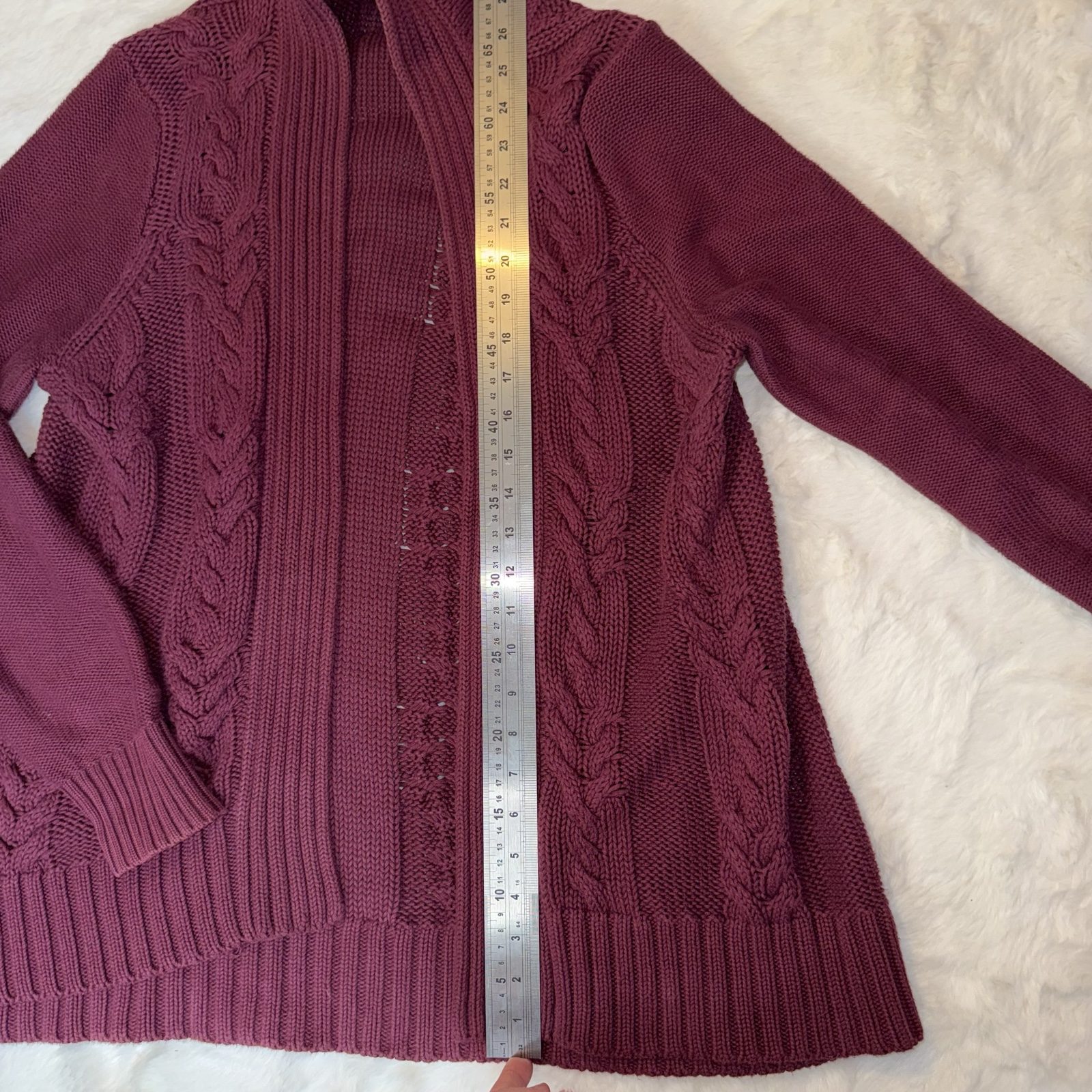 Lands' End Women's Burgundy Cable Knit Cotton Cardigan Small image 4