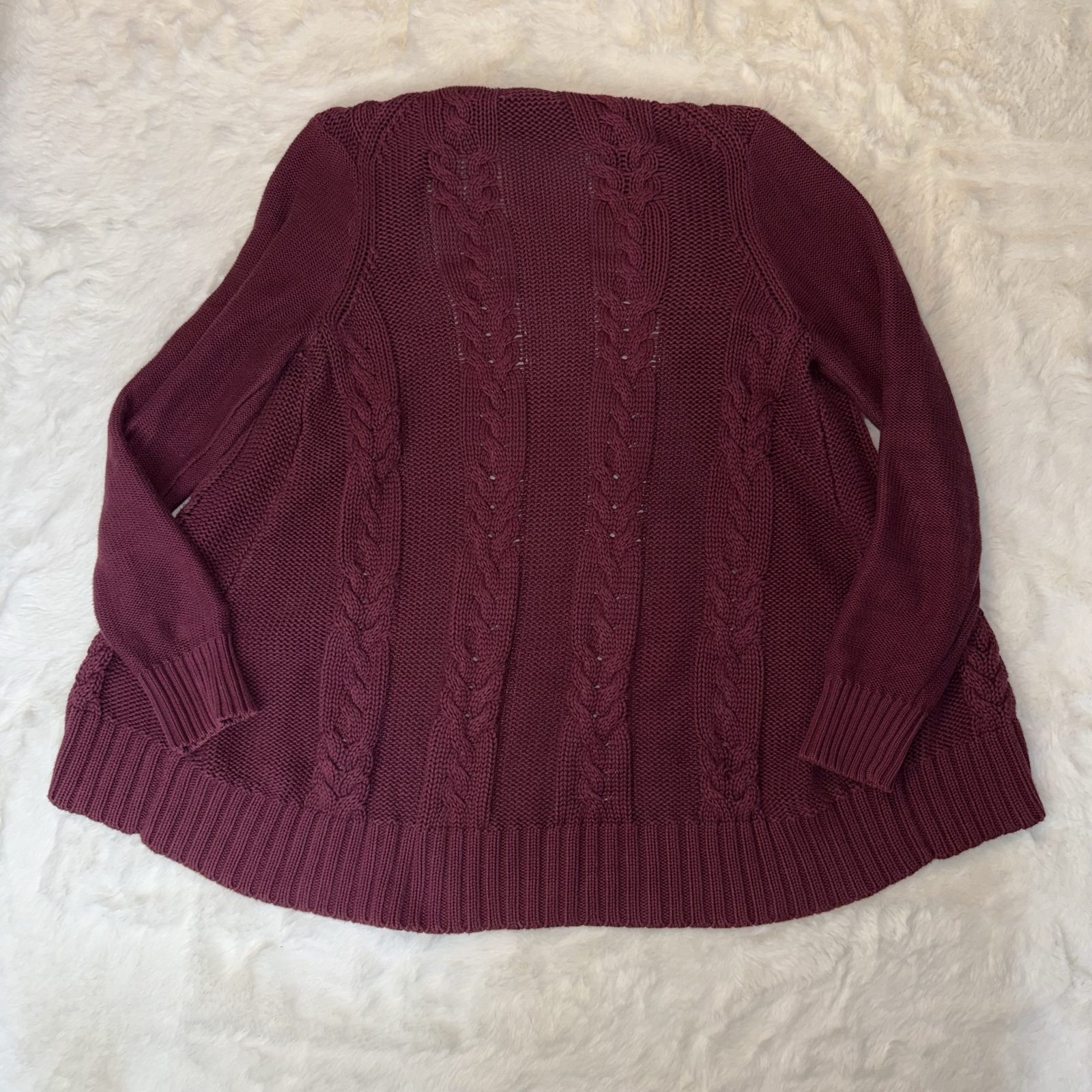 Lands' End Women's Burgundy Cable Knit Cotton Cardigan Small image 8