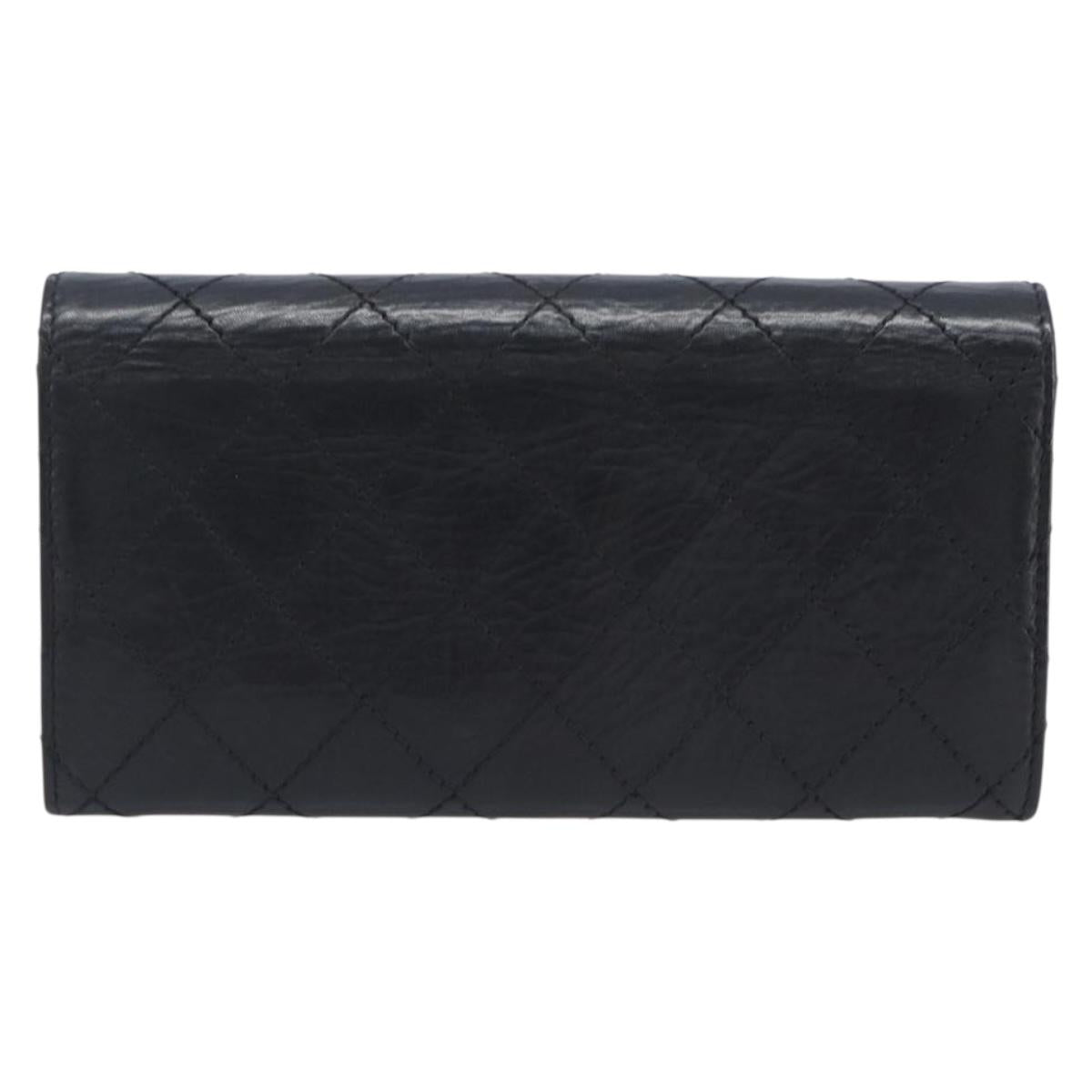 CHANEL 2.55 Matelasse Long Wallet Leather Black Silver CC Auth 205240V image 2