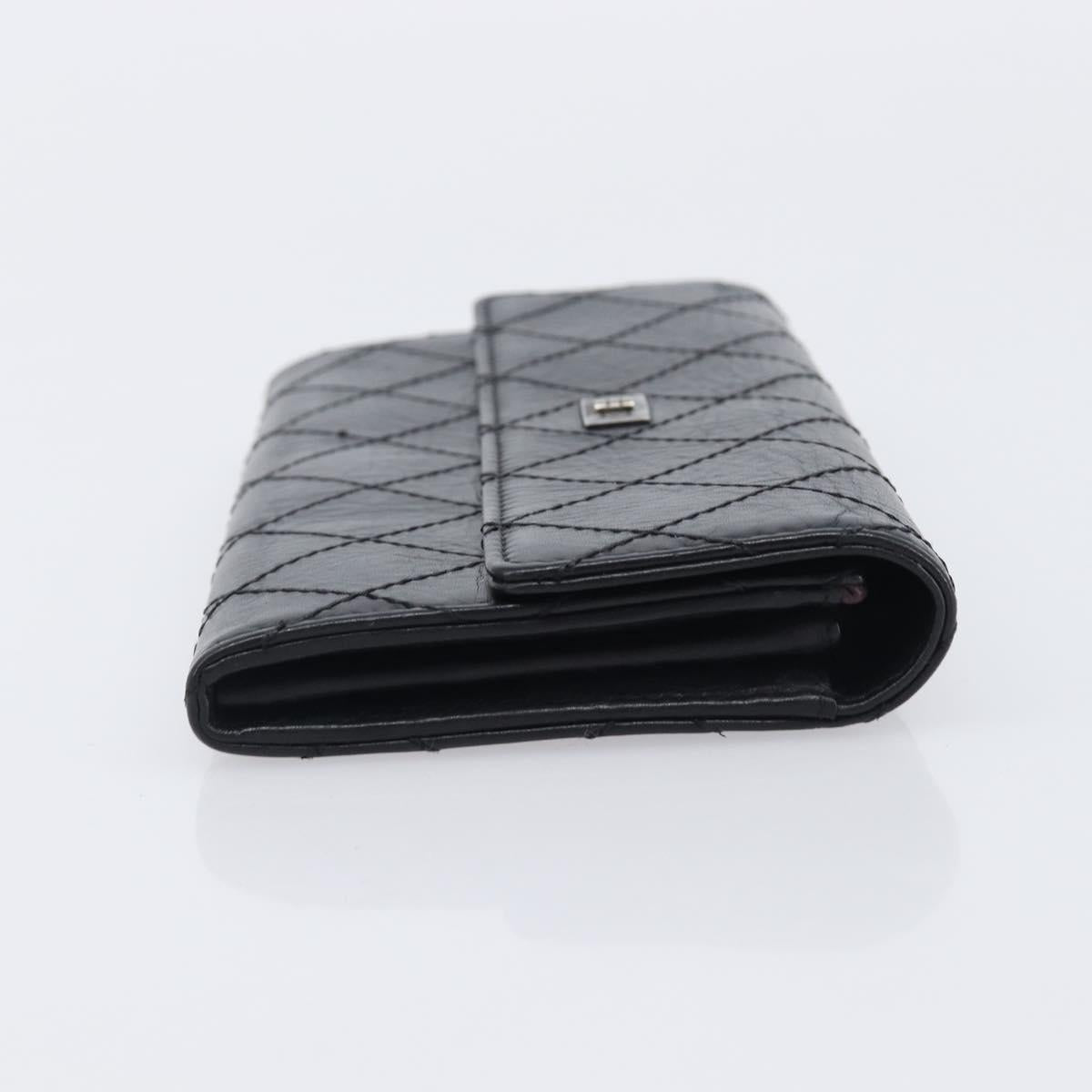 CHANEL 2.55 Matelasse Long Wallet Leather Black Silver CC Auth 205240V image 3