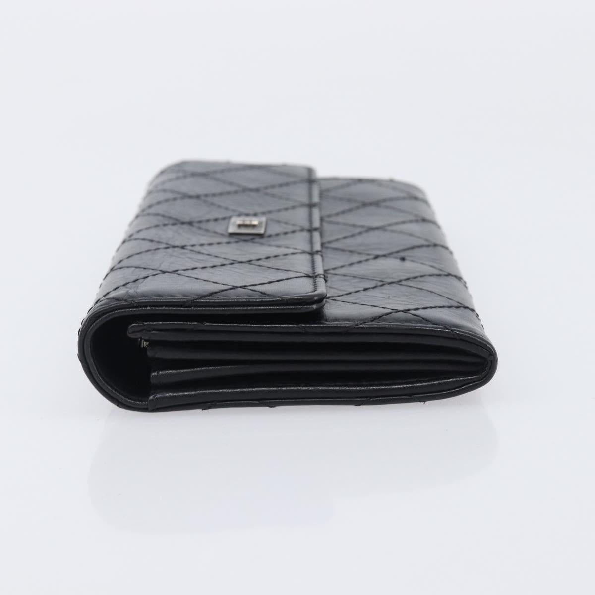 CHANEL 2.55 Matelasse Long Wallet Leather Black Silver CC Auth 205240V image 4