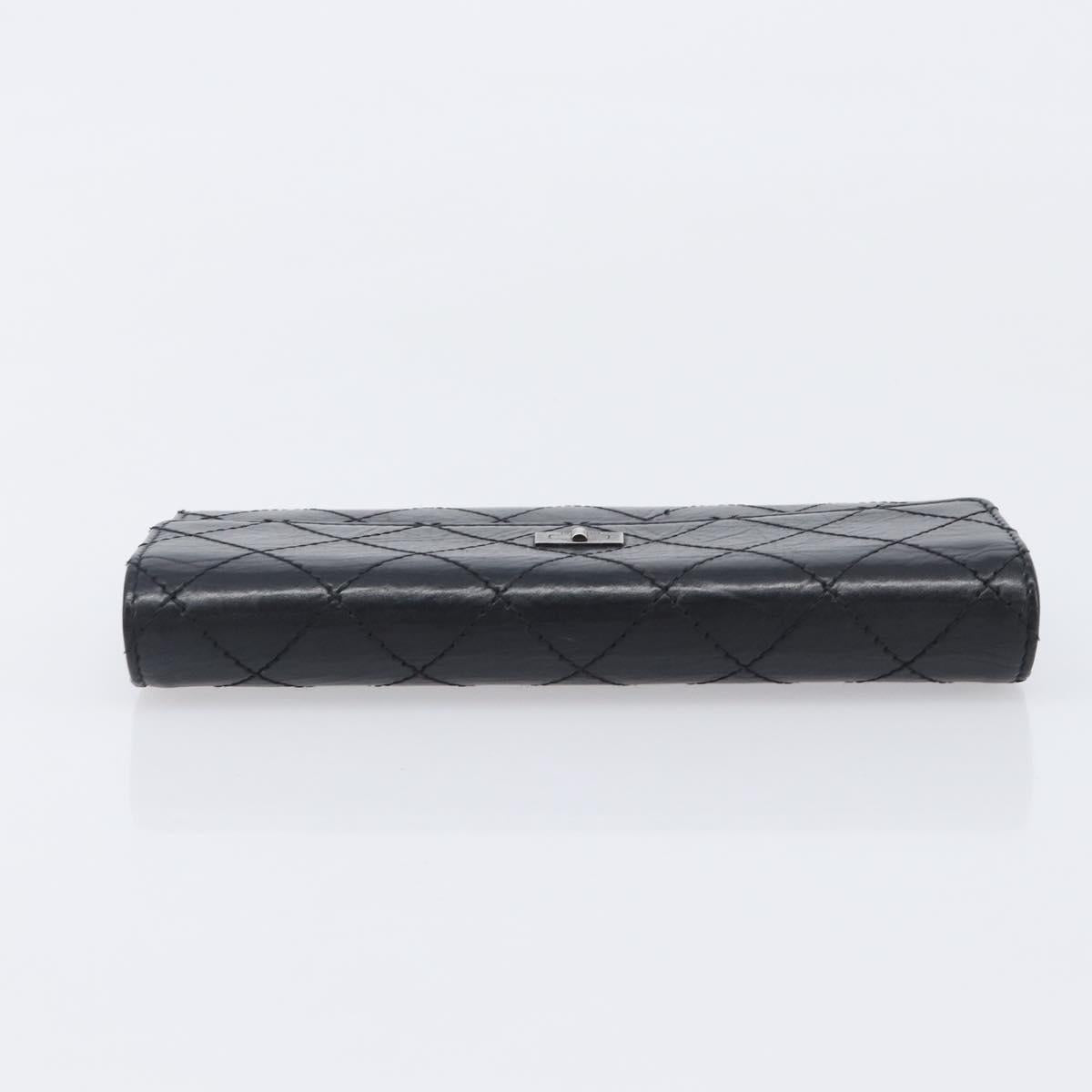 CHANEL 2.55 Matelasse Long Wallet Leather Black Silver CC Auth 205240V image 5