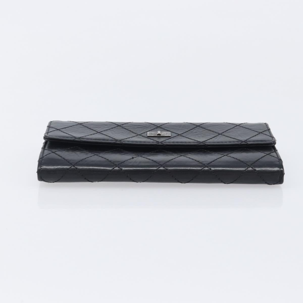 CHANEL 2.55 Matelasse Long Wallet Leather Black Silver CC Auth 205240V image 6