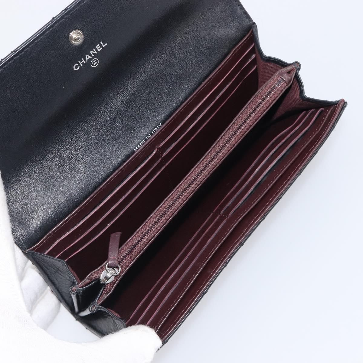 CHANEL 2.55 Matelasse Long Wallet Leather Black Silver CC Auth 205240V image 9