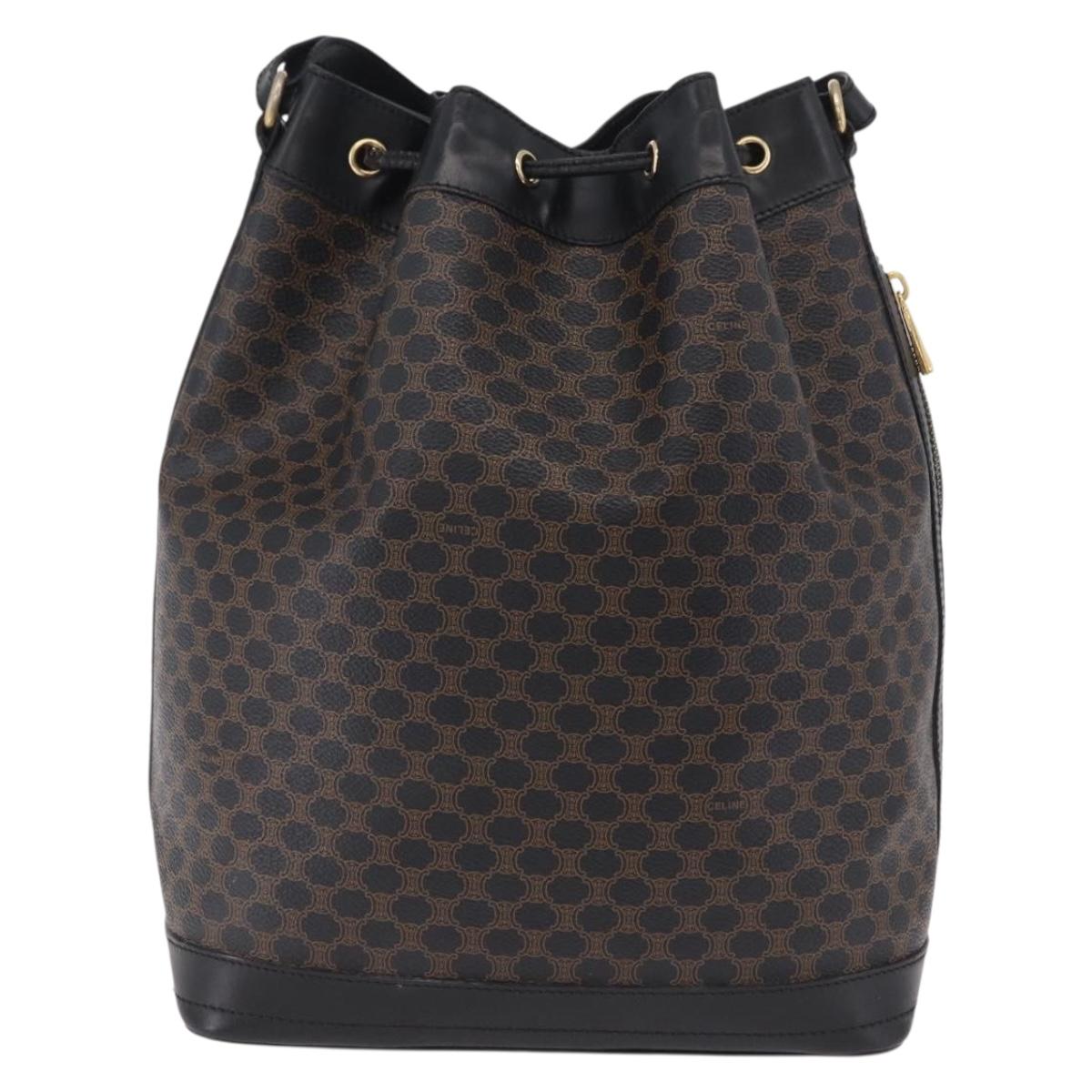 CELINE Macadam Canvas Shoulder Bag PVC Leather Black Gold Auth 206055 image 2