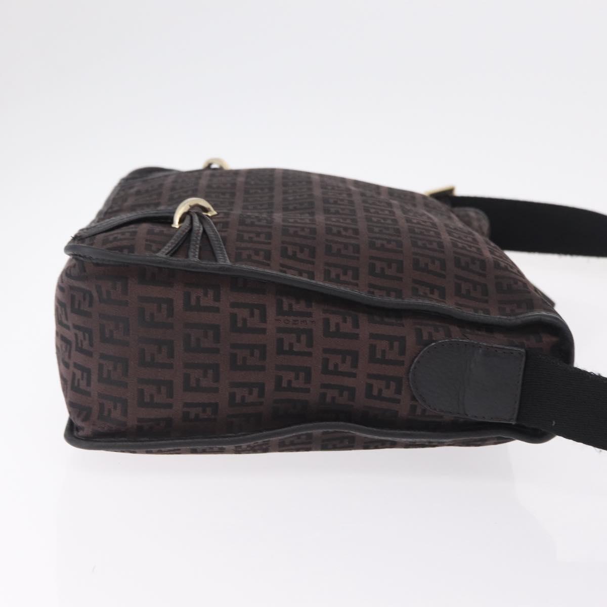FENDI Zucchino Canvas Shoulder Bag Dark Brown Gold Auth 206775A image 3