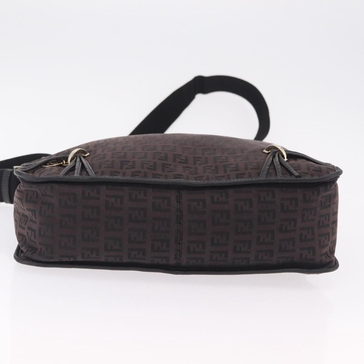 FENDI Zucchino Canvas Shoulder Bag Dark Brown Gold Auth 206775A image 5
