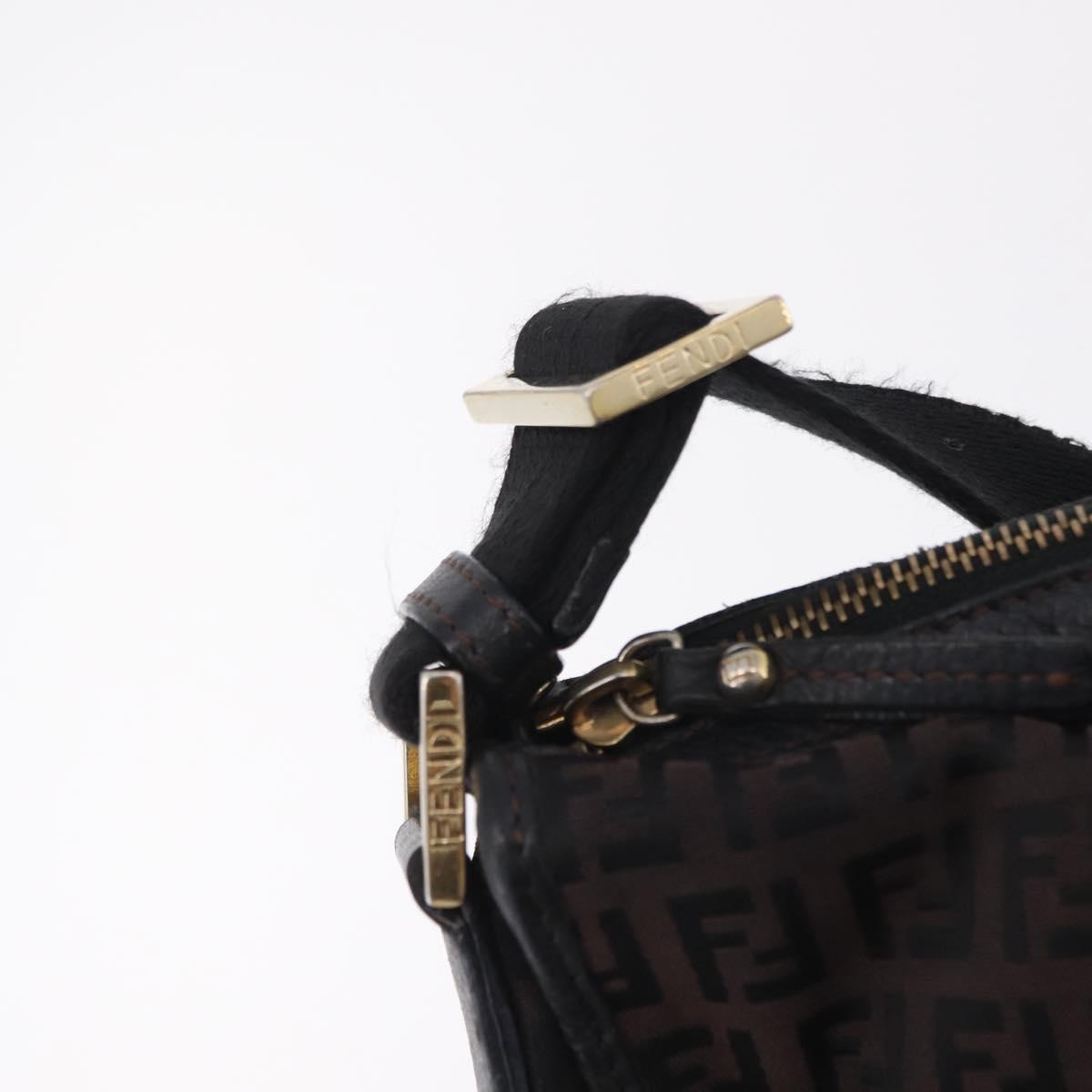 FENDI Zucchino Canvas Shoulder Bag Dark Brown Gold Auth 206775A image 9
