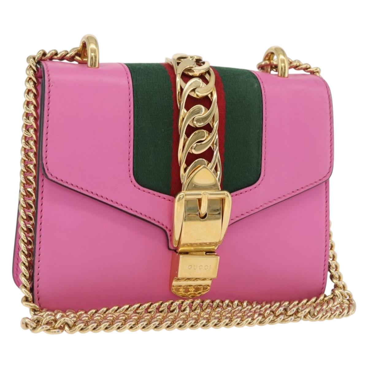 GUCCI Silvi WebSherry Line Chain Bag Leather Pink Gold 431666 Auth 206420V