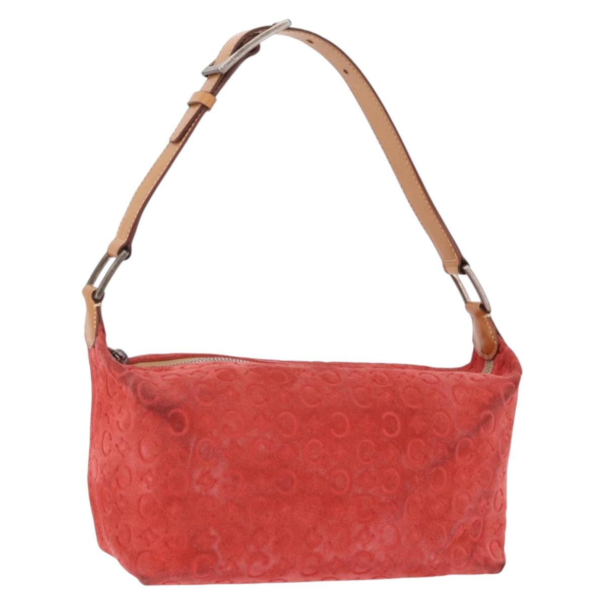 CELINE C Macadam Shoulder Bag Suede Red Silver Auth BA16141
