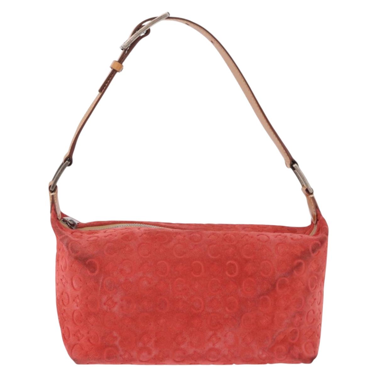 CELINE C Macadam Shoulder Bag Suede Red Silver Auth BA16141 image 2