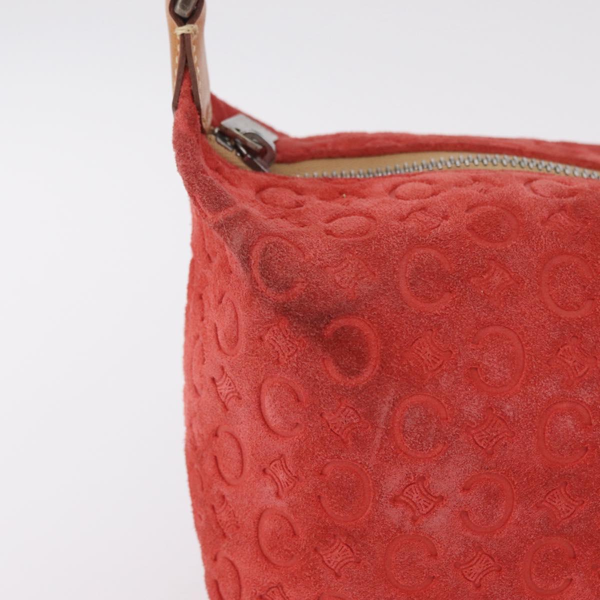 CELINE C Macadam Shoulder Bag Suede Red Silver Auth BA16141 image 3