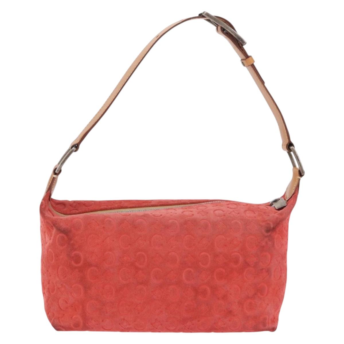 CELINE C Macadam Shoulder Bag Suede Red Silver Auth BA16141 image 4