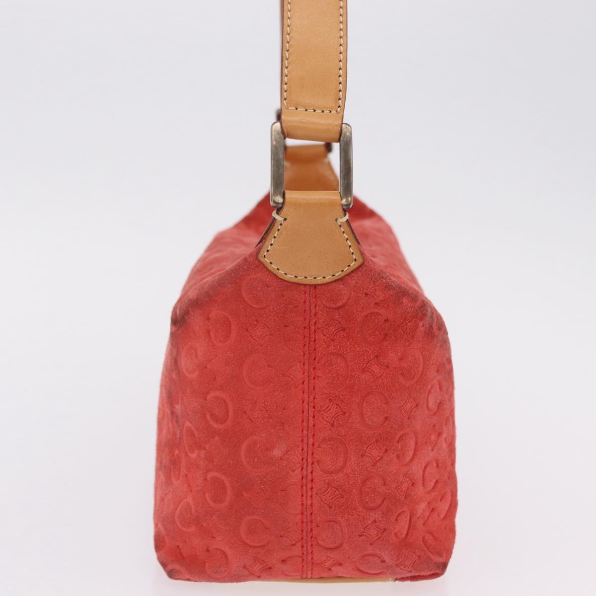 CELINE C Macadam Shoulder Bag Suede Red Silver Auth BA16141 image 6