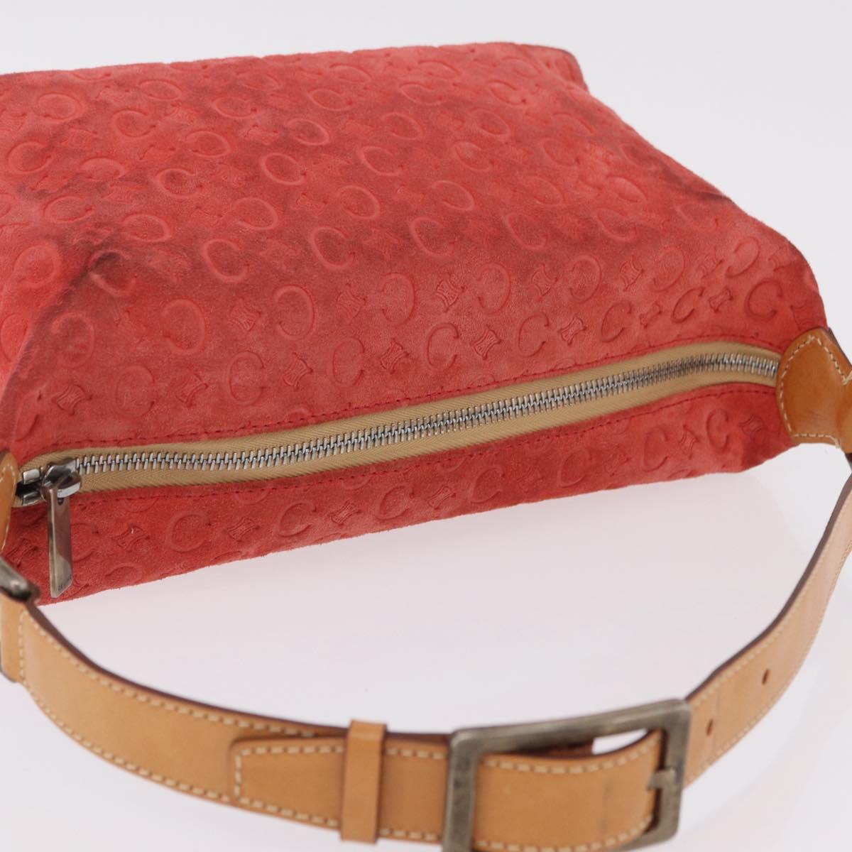 CELINE C Macadam Shoulder Bag Suede Red Silver Auth BA16141 image 7