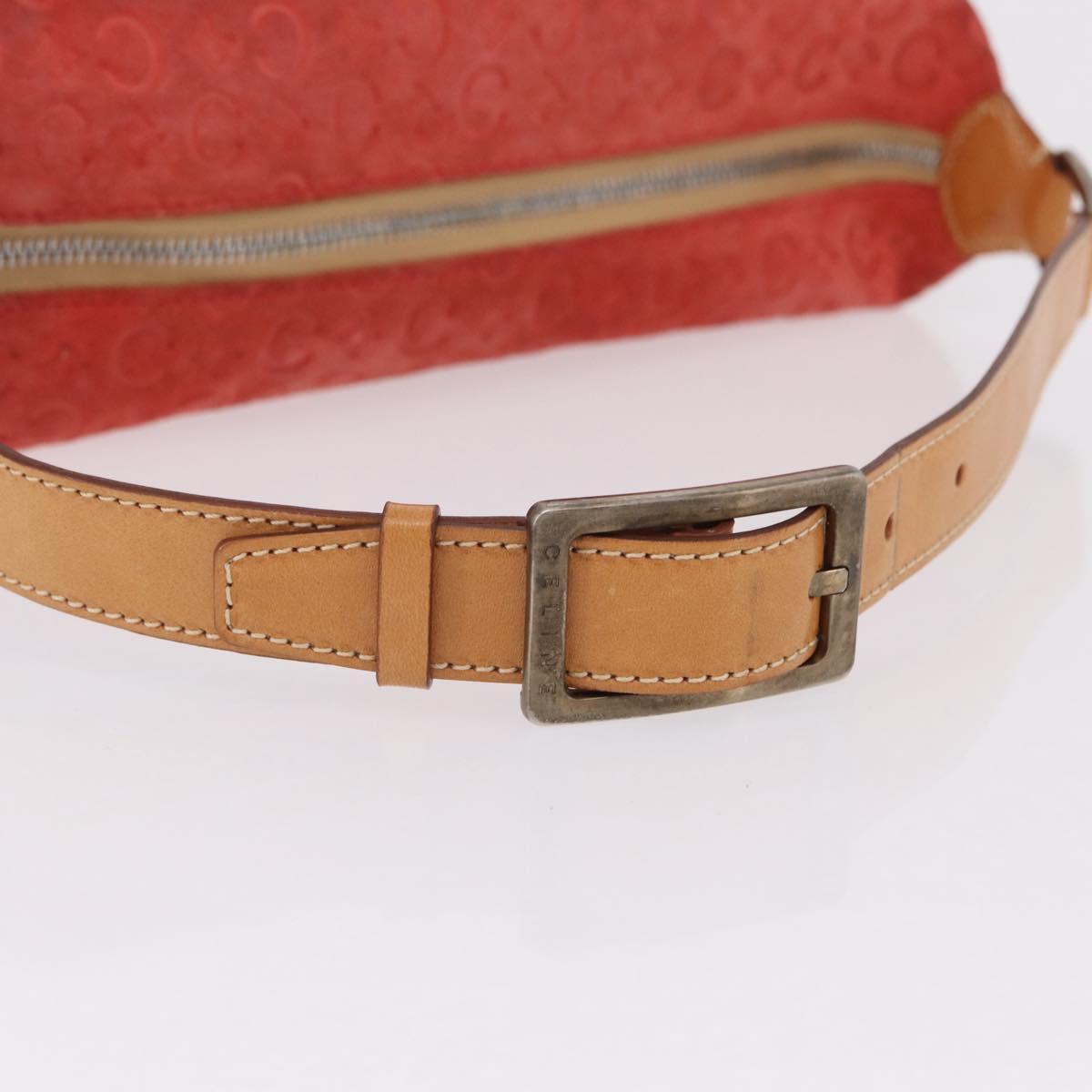 CELINE C Macadam Shoulder Bag Suede Red Silver Auth BA16141 image 8