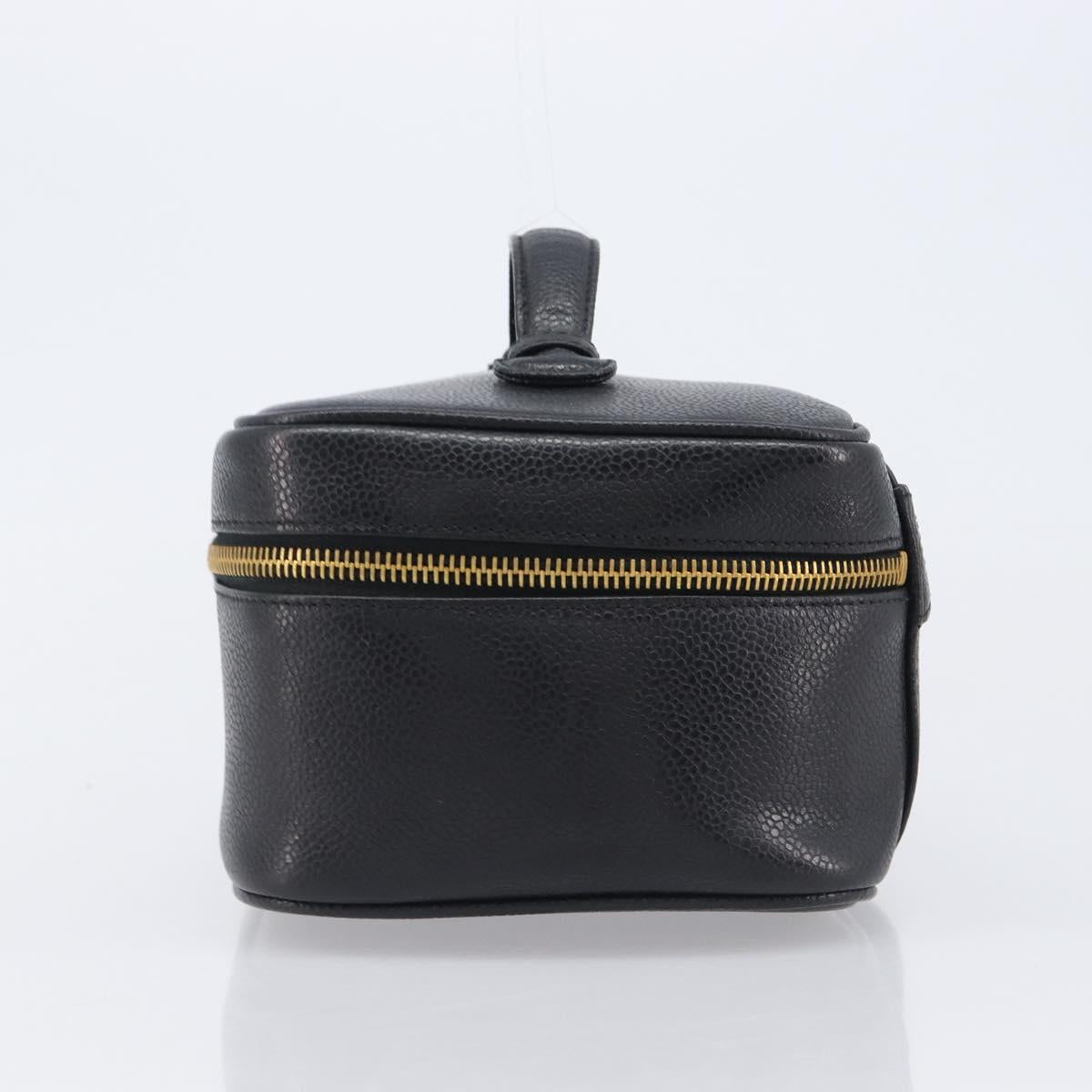 CHANEL Vanity Cosmetic Pouch Caviar Skin Black Gold CC Auth BA16061V image 4