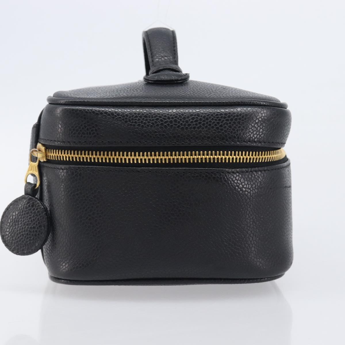 CHANEL Vanity Cosmetic Pouch Caviar Skin Black Gold CC Auth BA16061V image 5