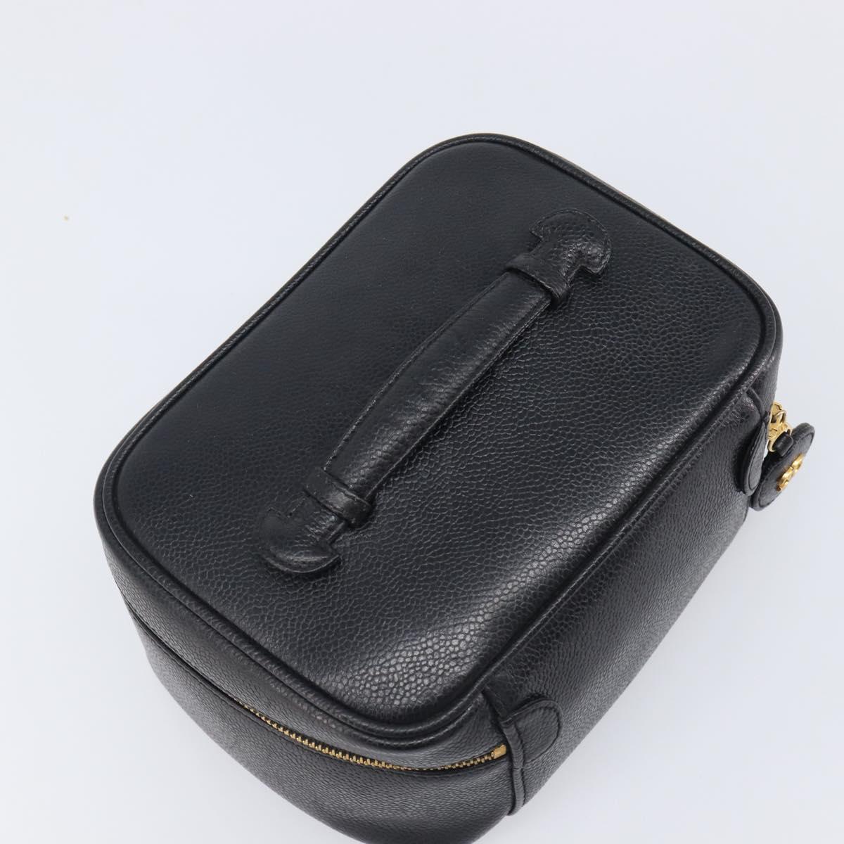 CHANEL Vanity Cosmetic Pouch Caviar Skin Black Gold CC Auth BA16061V image 6