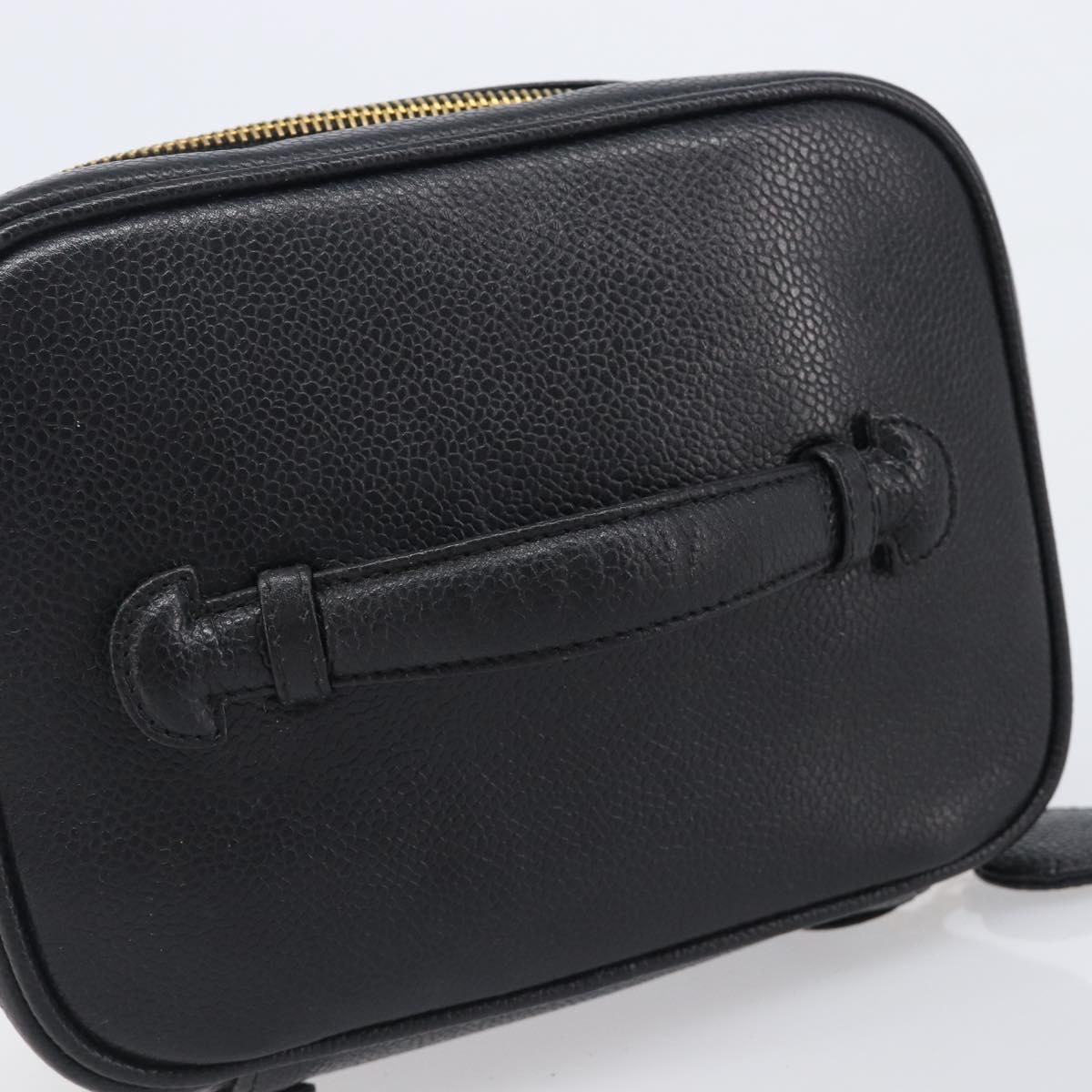 CHANEL Vanity Cosmetic Pouch Caviar Skin Black Gold CC Auth BA16061V image 7