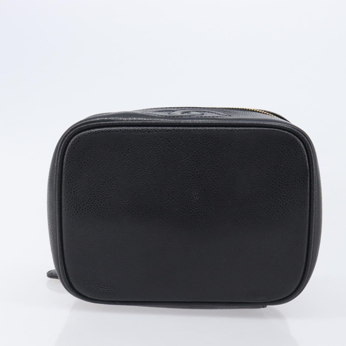 CHANEL Vanity Cosmetic Pouch Caviar Skin Black Gold CC Auth BA16061V image 9