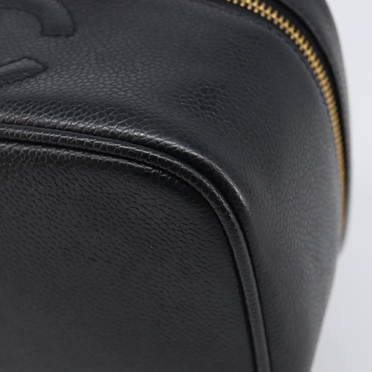 CHANEL Vanity Cosmetic Pouch Caviar Skin Black Gold CC Auth BA16061V image 10