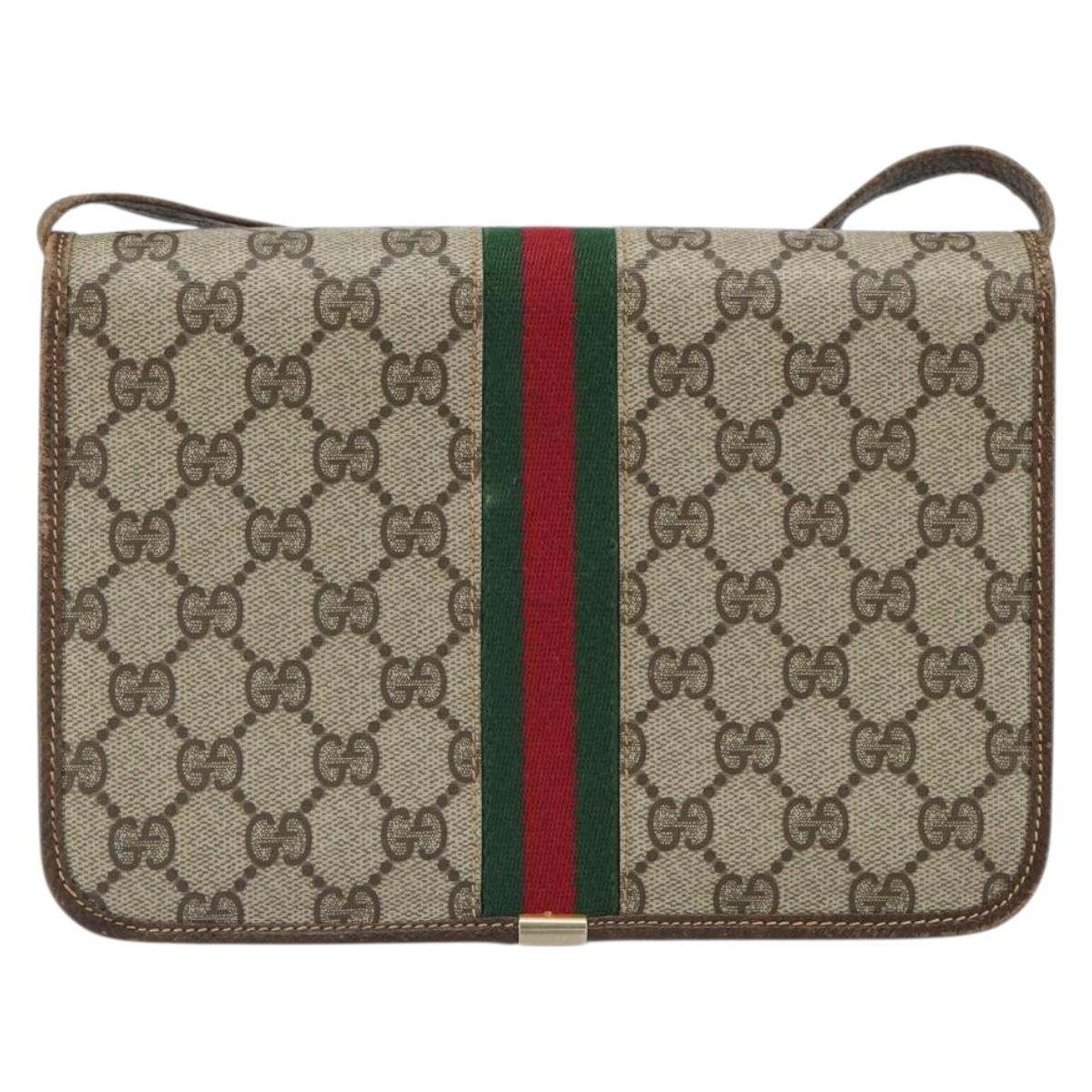 GUCCI GG Supreme Web Sherry Line Shoulder Bag PVC Beige Gold Auth BA9596 image 2