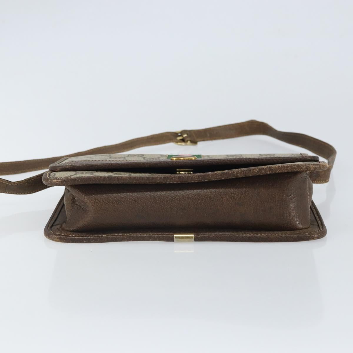 GUCCI GG Supreme Web Sherry Line Shoulder Bag PVC Beige Gold Auth BA9596 image 5