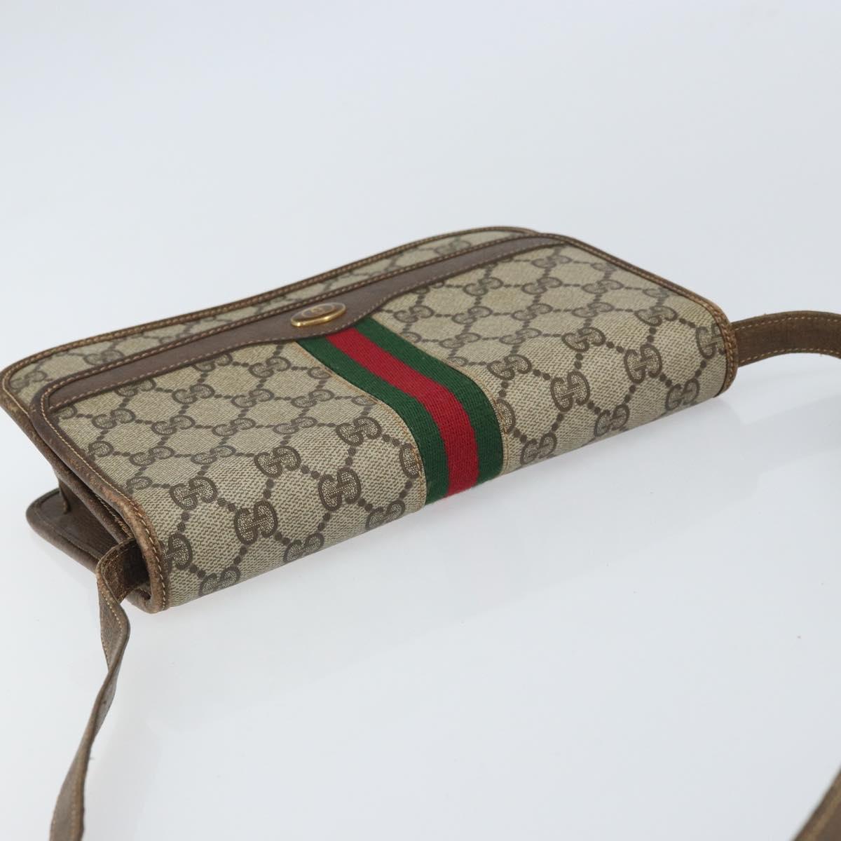 GUCCI GG Supreme Web Sherry Line Shoulder Bag PVC Beige Gold Auth BA9596 image 6
