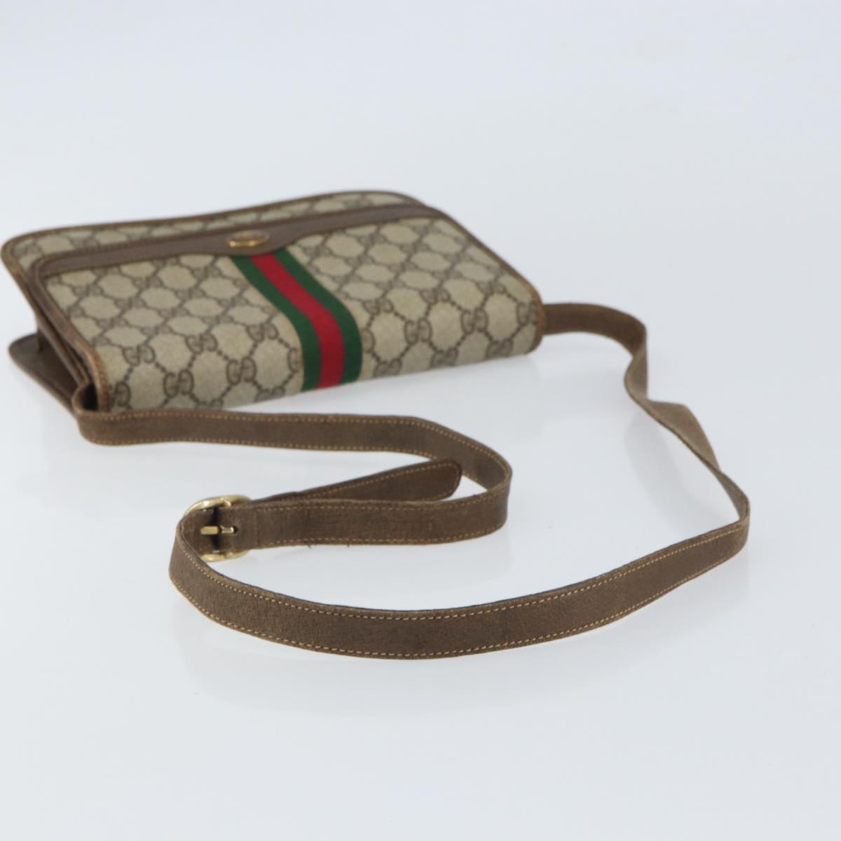 GUCCI GG Supreme Web Sherry Line Shoulder Bag PVC Beige Gold Auth BA9596 image 7