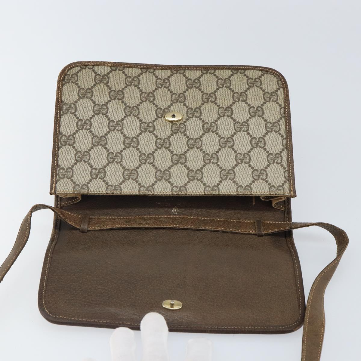 GUCCI GG Supreme Web Sherry Line Shoulder Bag PVC Beige Gold Auth BA9596 image 10