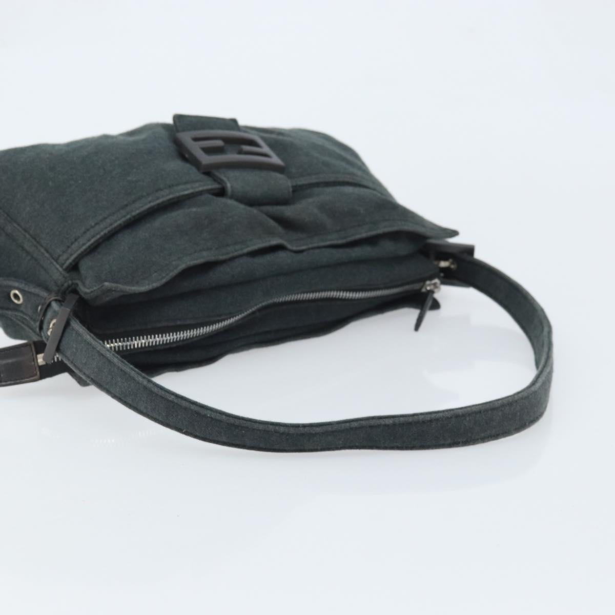 FENDI Mamma Baguette Hand Bag cotton Gray Silver Auth mr2293 image 7