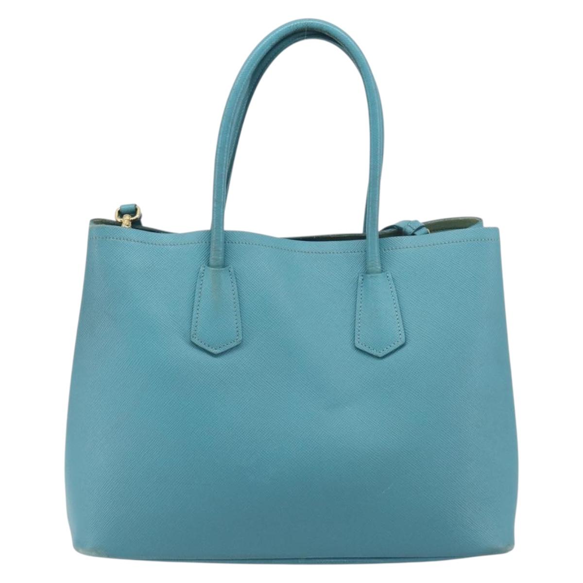 PRADA Tote Bag Saffiano leather 2way Light Blue Gold Auth 195486A image 2