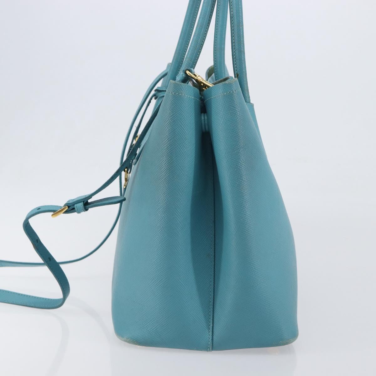 PRADA Tote Bag Saffiano leather 2way Light Blue Gold Auth 195486A image 3