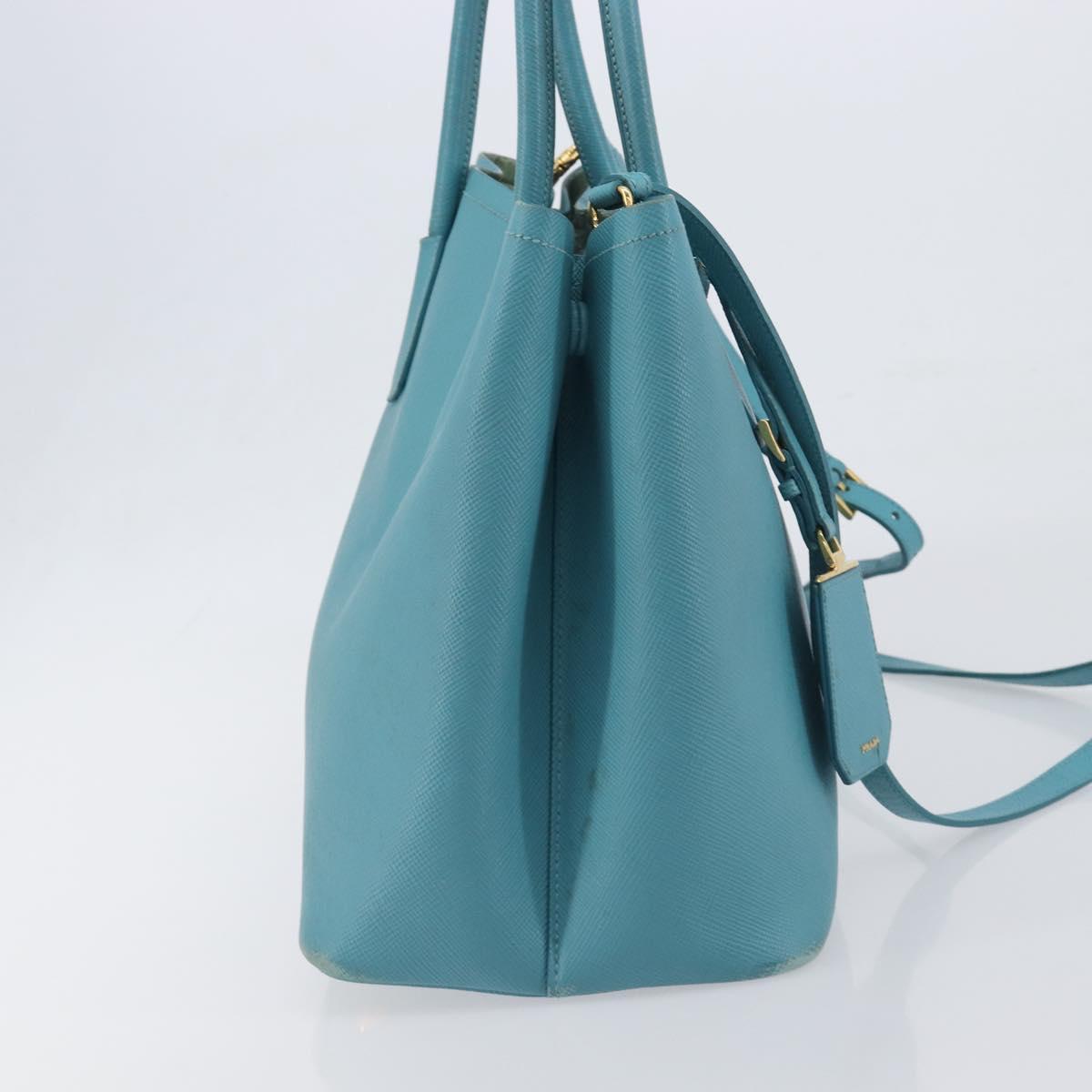 PRADA Tote Bag Saffiano leather 2way Light Blue Gold Auth 195486A image 4