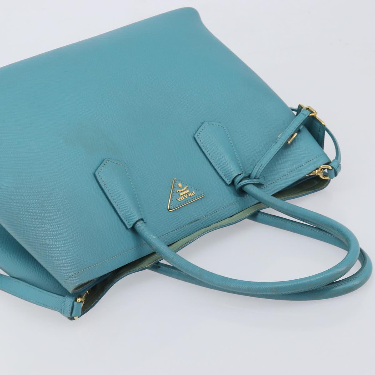 PRADA Tote Bag Saffiano leather 2way Light Blue Gold Auth 195486A image 6