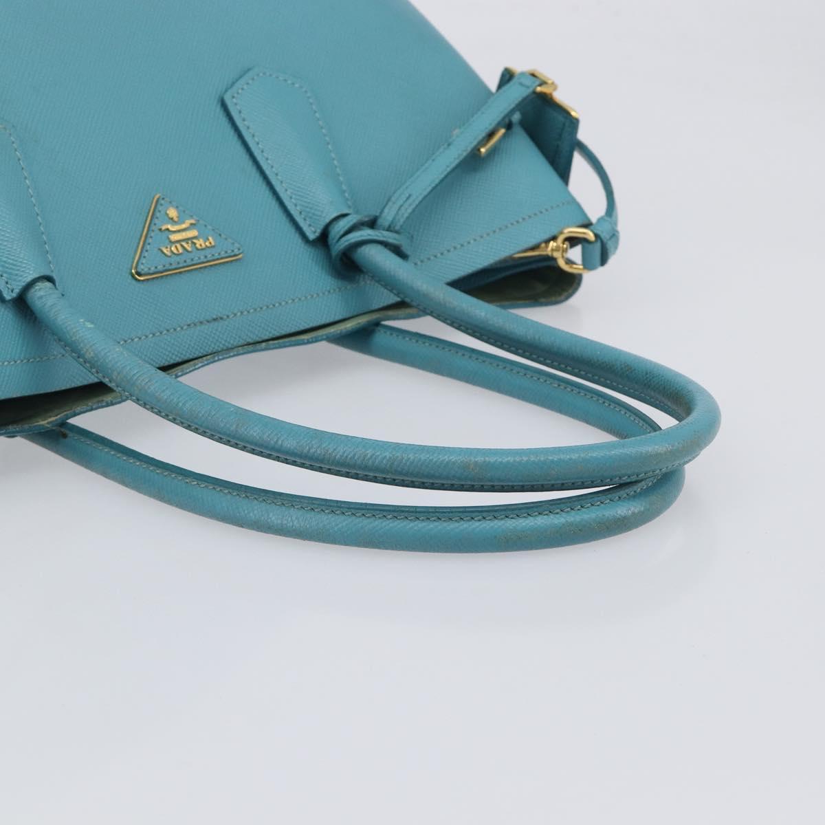 PRADA Tote Bag Saffiano leather 2way Light Blue Gold Auth 195486A image 7