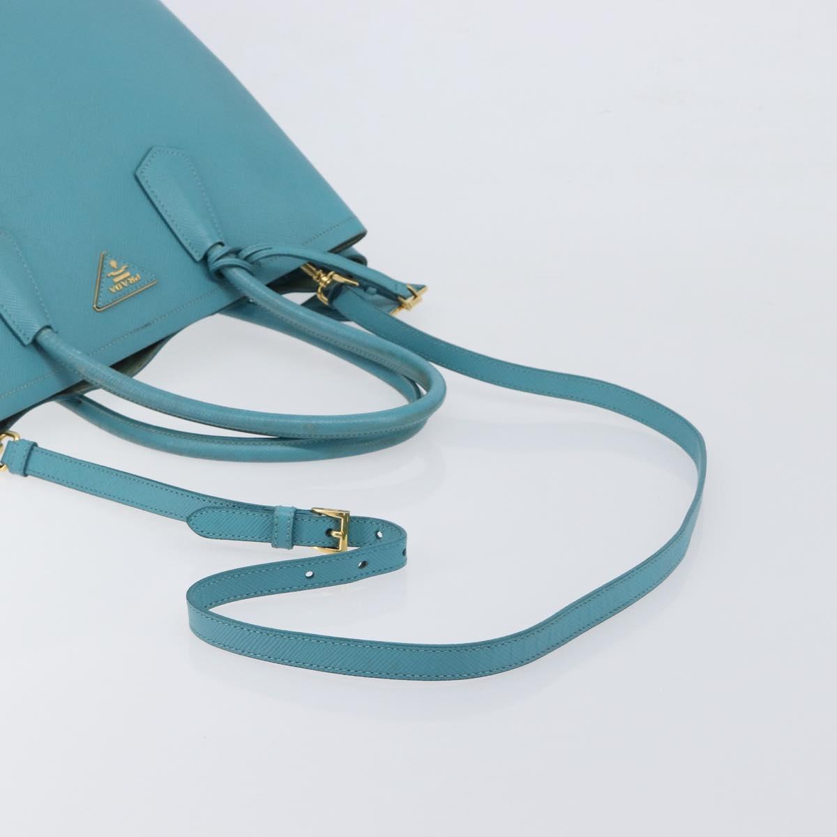 PRADA Tote Bag Saffiano leather 2way Light Blue Gold Auth 195486A image 9