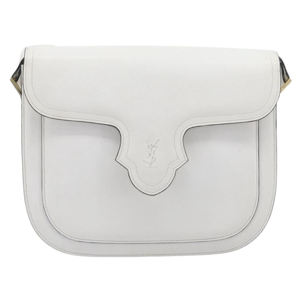 Saint Laurent Shoulder Bag Leather White Gold Auth hk4148A image 2