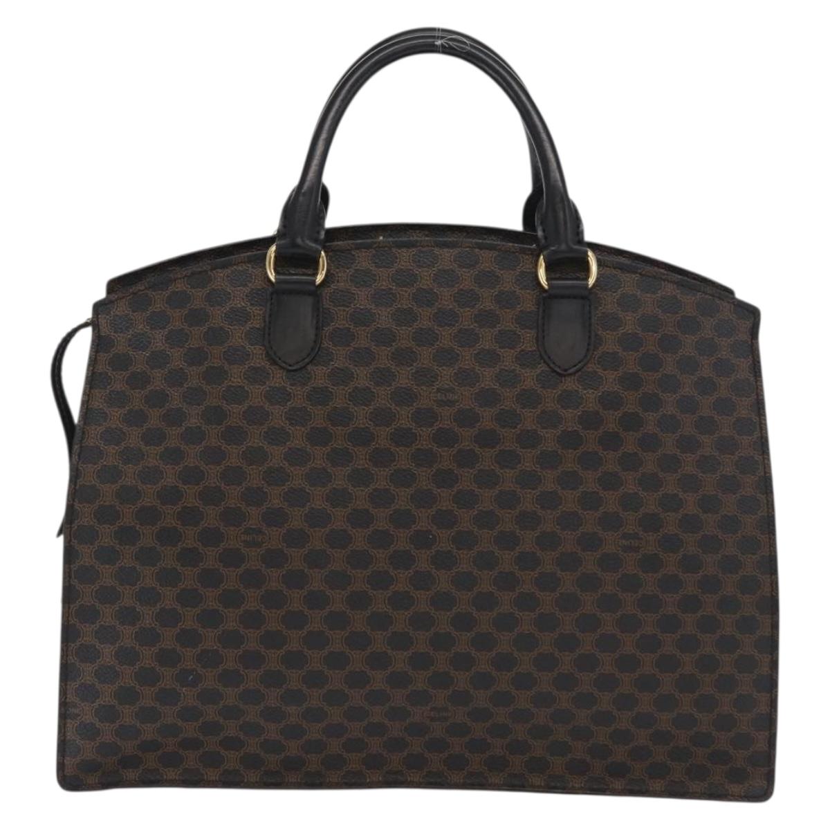 CELINE Macadam Canvas Hand Bag PVC Leather Black Gold Auth 171585 image 2